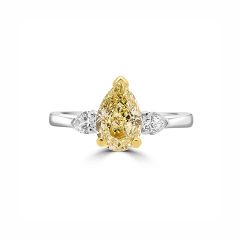 Yellow & White Pear-Cut Diamond Three-Stone Platinum Ring