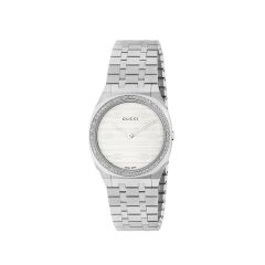GUCCI 25H Stainless Steel Diamond & White Dial 30MM Watch