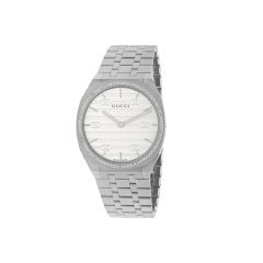 GUCCI 25H Stainless Steel Diamond & White Dial 34MM Watch