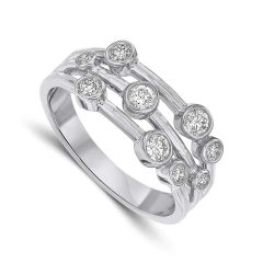 Diamond & 9CT White-Gold Three-Row Bubble Ring