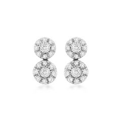 9CT White-Gold Double Diamond Cluster Drop Earrings