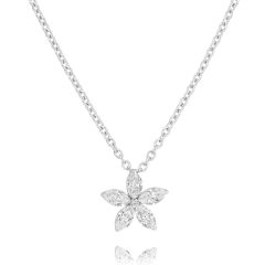 Marquise-Cut Diamond & 18CT White-Gold Flower Pendant Necklace