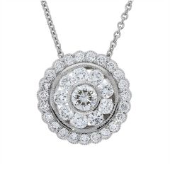 Diamond Milgrain Cluster Circle 18CT White-Gold Pendant Necklace