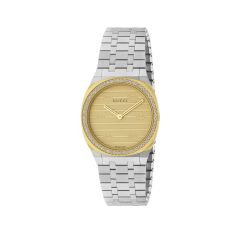 GUCCI 25H Stainless Steel Gold & Diamond 30MM Watch