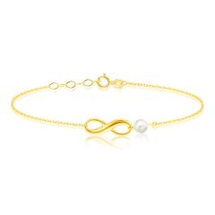 9CT Yellow-Gold Freshwater Pearl Infinity Chain Bracelet