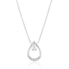 9CT White-Gold Diamond Teardrop Pendant Necklace