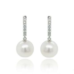 9CT White-Gold Diamond & Culture Pearl Hoop Earrings