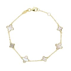 9CT Yellow-Gold Mother of Pearl Flower Bracelet
