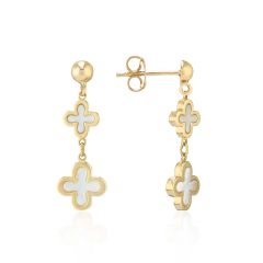 9CT Yellow-Gold Mother of Pearl Flower Drop Earrings