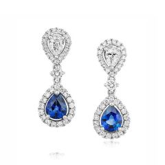 Pear-Cut Sapphire & Diamond Halo 18CT White-Gold Drop Earrings