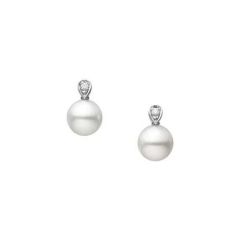 Mikimoto 18CT White-Gold Pearl & Pear-Cut Diamond Stud Earrings