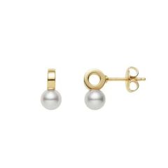 Mikimoto 18CT Yellow-Gold Circle & Pearl Stud Earrings