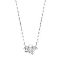 Mikimoto 18CT White-Gold Pearl & Diamond Snowflake Cluster Necklace