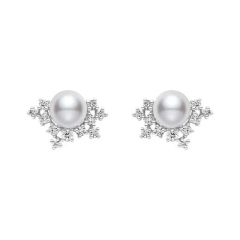 Mikimoto 18CT White-Gold Pearl & Diamond Snowflake Cluster Earrings