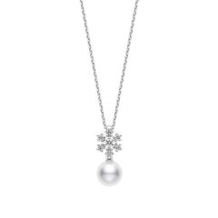 Mikimoto 18CT White-Gold Pearl & Diamond Snowflake Droplet Necklace