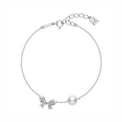 Mikimoto 18CT White-Gold Pearl & Diamond Bow Chain Bracelet