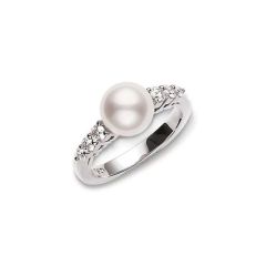 Mikimoto 18CT White-Gold Morning Dew Pearl & Diamond Ring