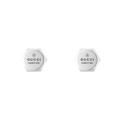Gucci Trademark Sterling Silver Hexagon Stud Earrings