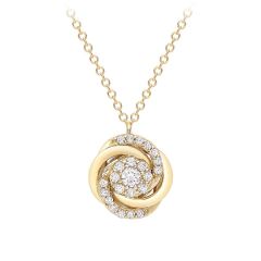 9CT Yellow-Gold Cubic Zirconia Rose Knot Pendant Necklace