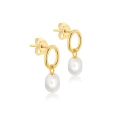 9CT Gold Oval Baroque Freshwater Pearl Drop Earrings