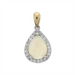 Pear-Cut Opal & Diamond Halo 18CT Gold Pendant Necklace