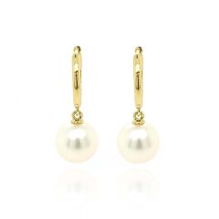 9CT Yellow-Gold Cultured Pearl Huggie Hoop Earrings