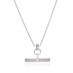 9CT White-Gold Diamond T-Bar Pendant Necklace