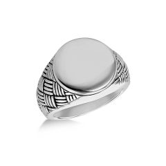 Round Woven Pattern Sterling Silver Signet Ring