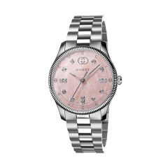 Gucci G-Timeless Diamond Stainless Steel & Pink Dial 29MM Watch