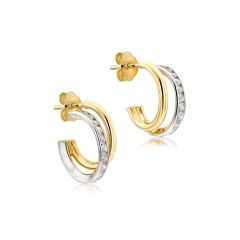 9CT White & Yellow-Gold Sparkle Half Hoop Earrings