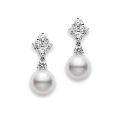 Mikimoto Ladies Diamond & White-Gold Pearl Drop Earrings