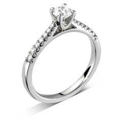 Arch Diamond Engagement Ring with Diamond Band in White Gold