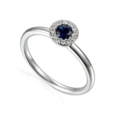 Sapphire & Diamond 18 CT White-Gold Cluster Ring