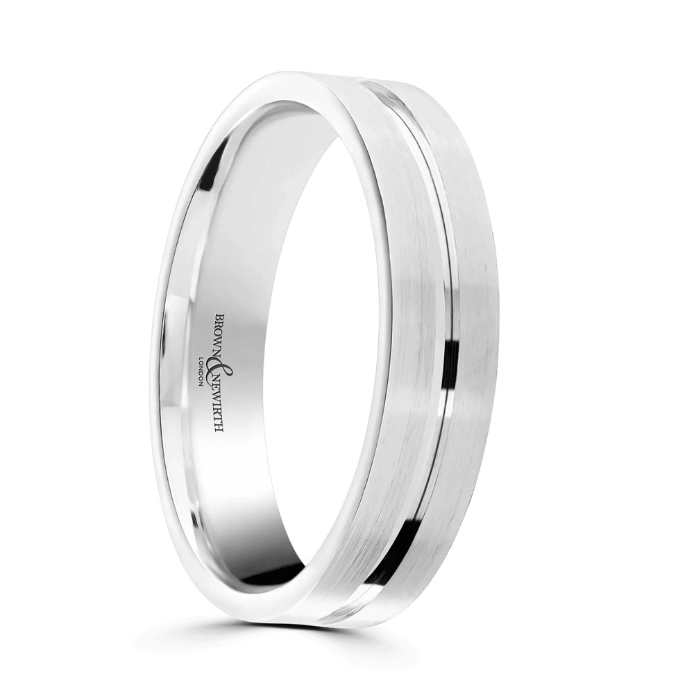 Platinum 6MM Polished Centre Matte Flat Court Wedding Ring - 1