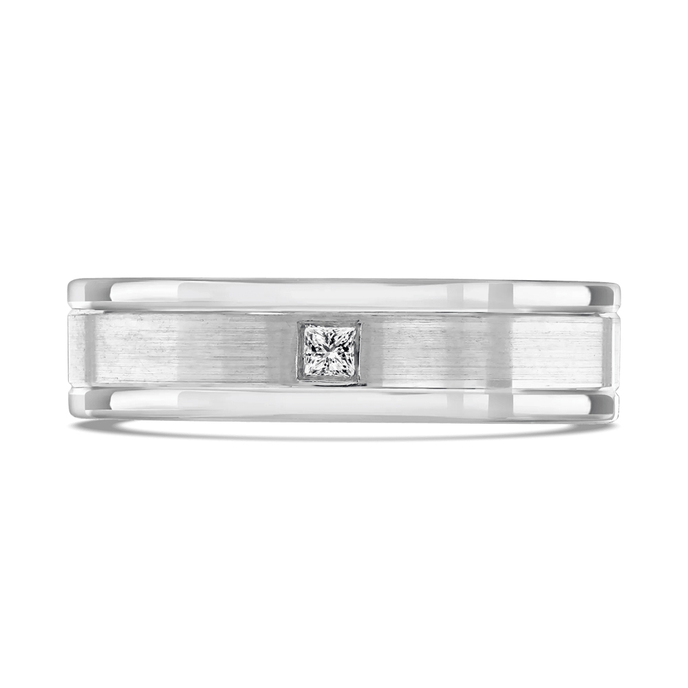 Platinum & Diamond 6MM Double Line Flat Court Wedding Ring - 2