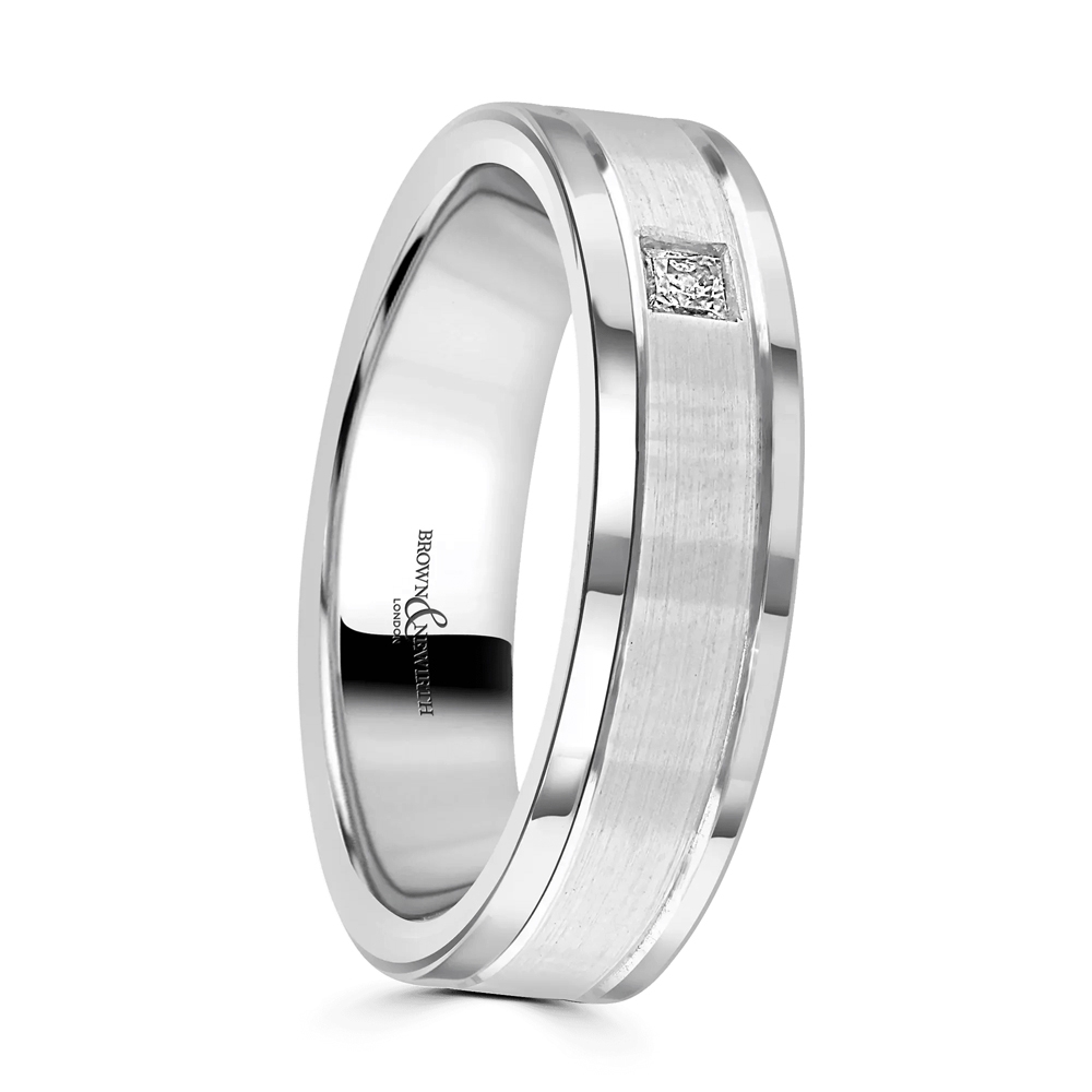 Platinum & Diamond 6MM Double Line Flat Court Wedding Ring - 1