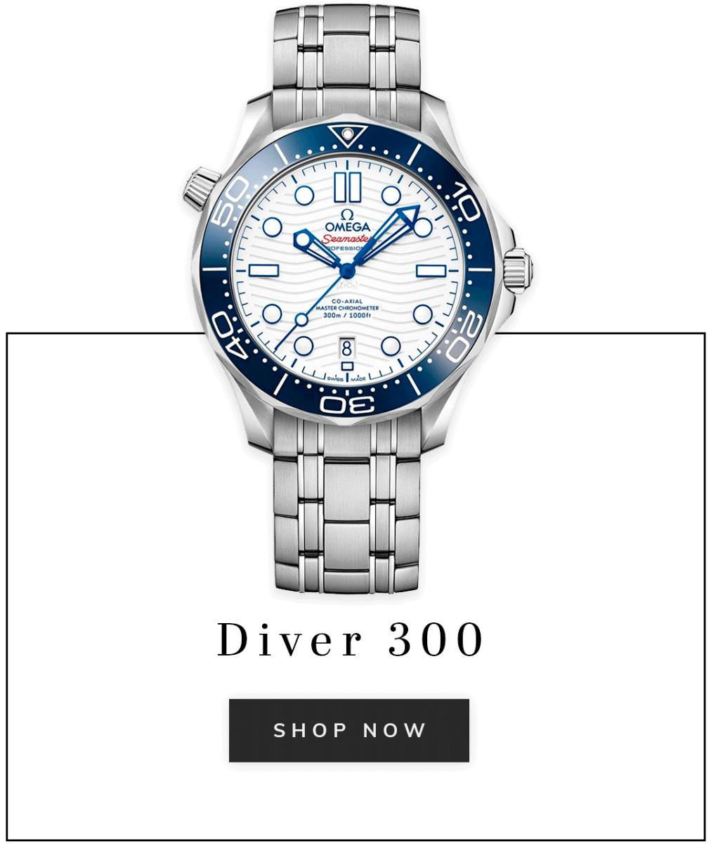 An OMEGA seamaster diver 300 watch with text shop now
