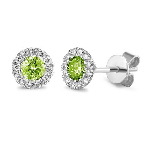 Peridot earrings surrounded by diamonds
