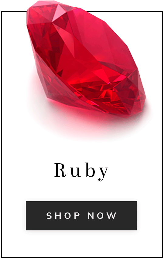 A ruby gemstone with text ruby shop now