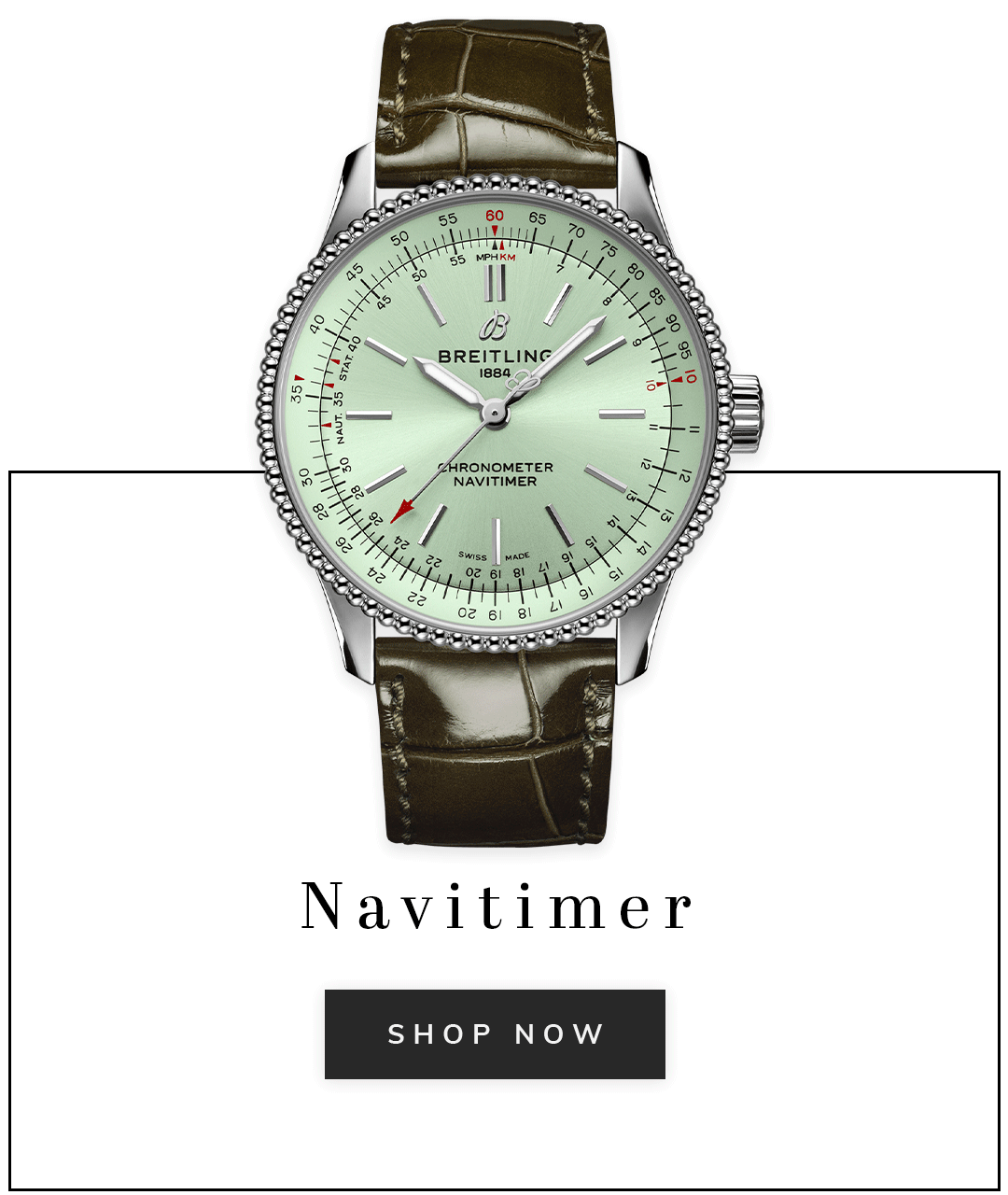 A breitling Navitimer watch with text shop now