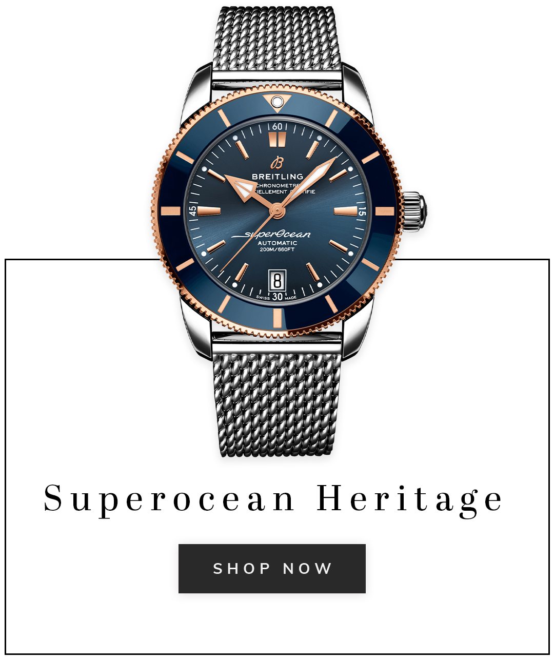 A Breitling Superocean Heritage watch with text shop now