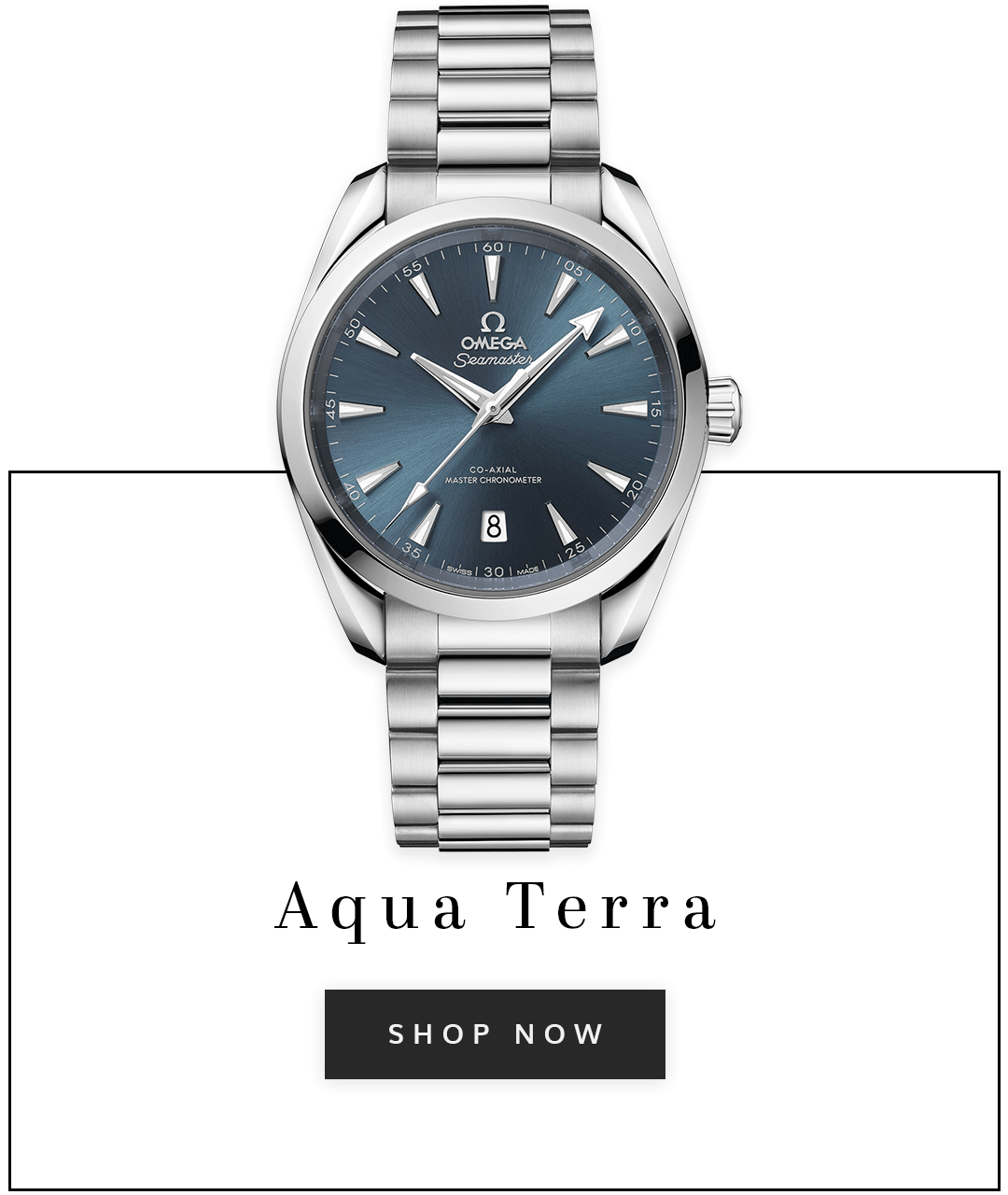 An OMEGA seamaster aqua terra watch with text shop now