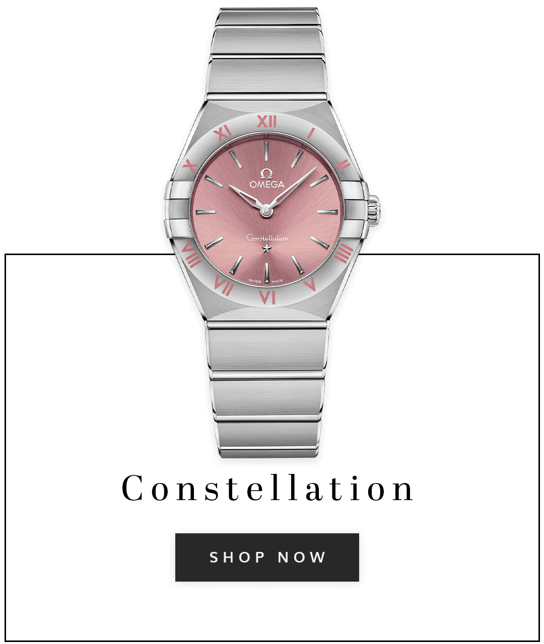 An OMEGA constellation watch with text shop now